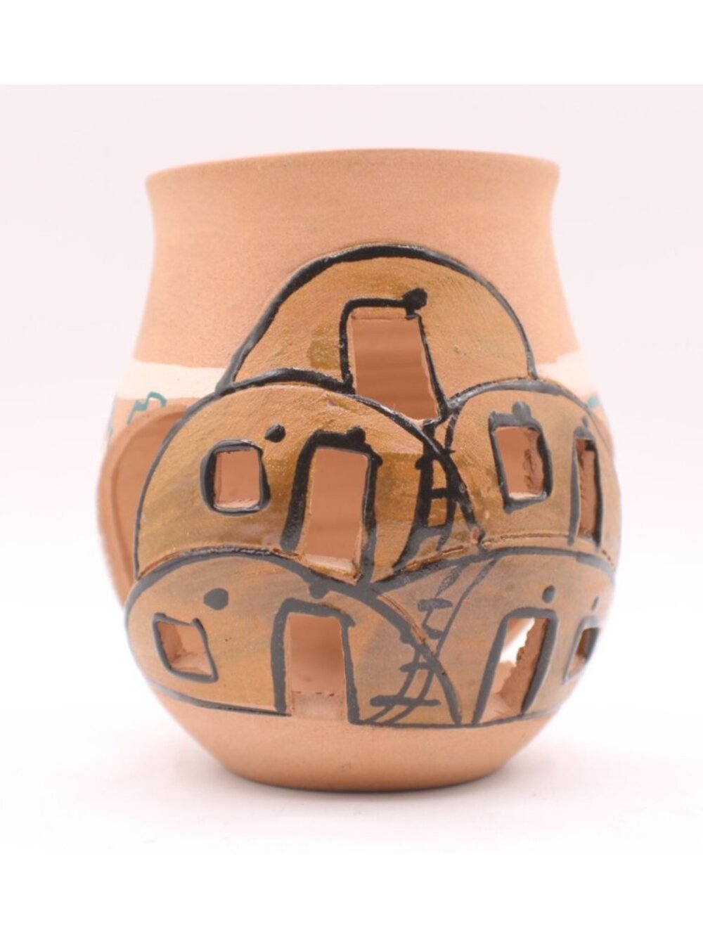 Handcrafted Painted Terracotta Candle Tea Light Holder Southwestern Design Vtg